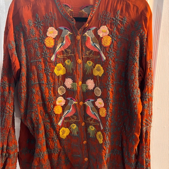 Johnny Was Tops - Johnny Was Orange Embroidered Top with Multicolor Accents